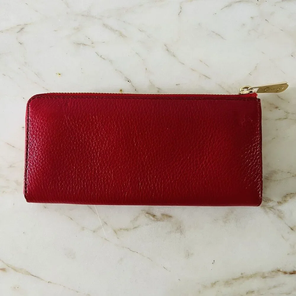MICHAEL KORS Jet Set Travel Scarlet Leather Three Quarter Zip Continental Wallet